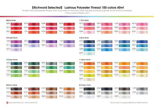 4000mx100colors Richword 108D/2 40wt Polyester Embroidery Thread / Sewing Thread