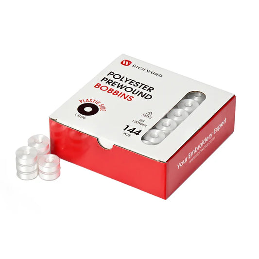 Style L Prewound Plastic Side 75D/2(60WT) White Embroidery Bobbins(144 Bobbins)