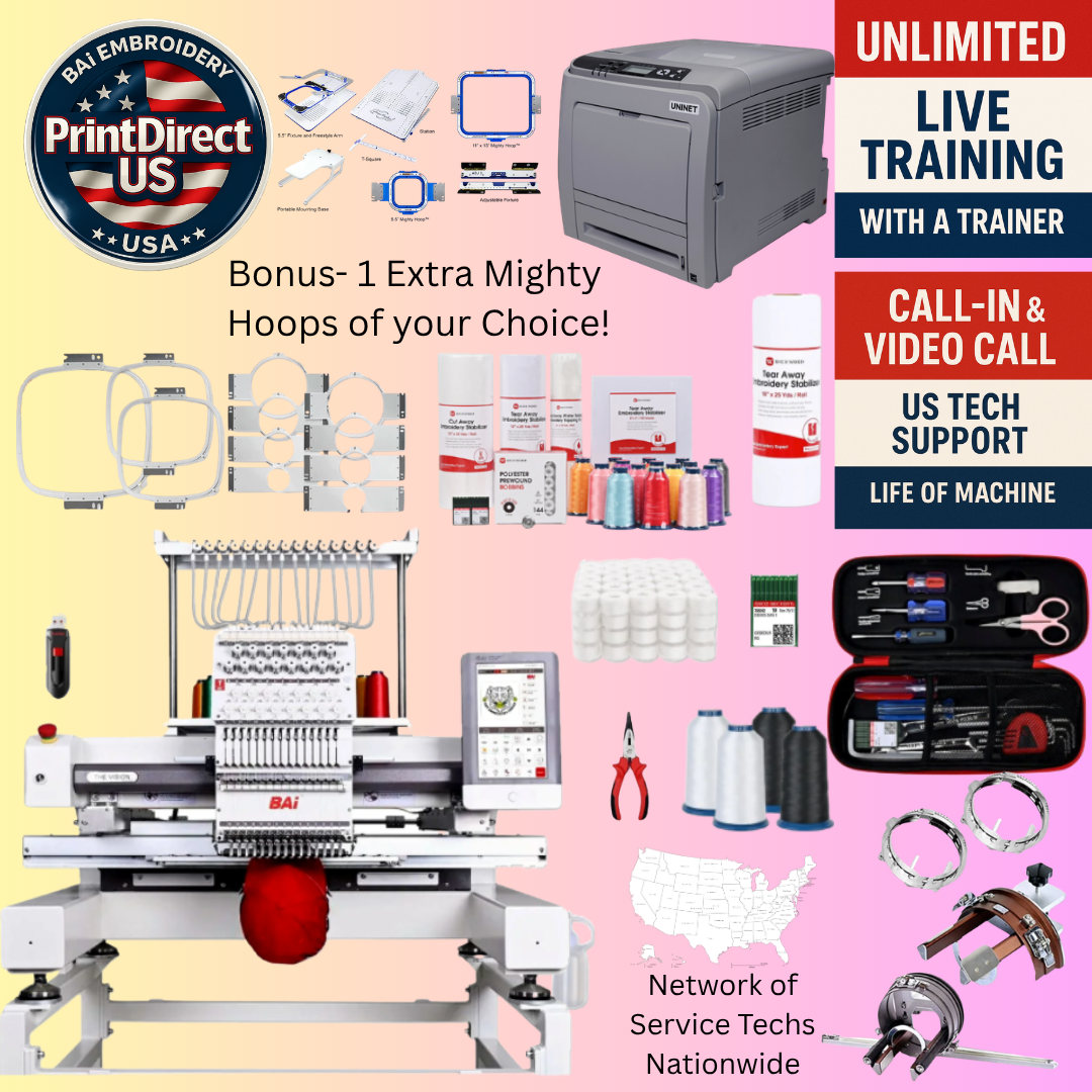 The (New) BAi Vision, Stitch & Print Bundle, Embroidery Starter Kit,  Mighty Hoop Starter Kit with 11"x13" &5.5", and shipping included or Pick Up!