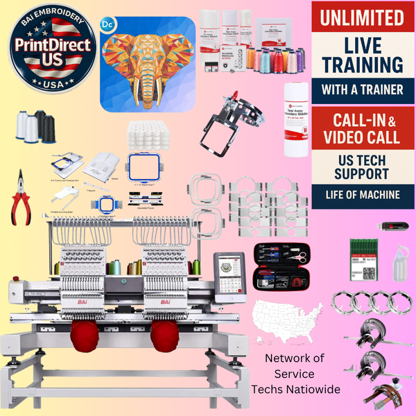 The (New) BAi Vision (2 Head), Wilcom Ultimate Embroidery Bundle, Wilcom Embroidery Studio Decorating Perpetual License 2026, Pocket Frame, Enhanced Starter Kit,  Mighty Hoop Starter Kit with 11