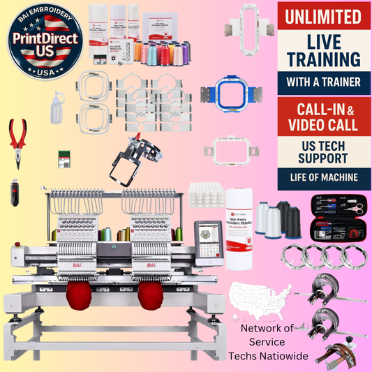 The (New) BAi Vision (2 Head), with Industry Favorite Mighty Hoop Bundle, Pocket Frame,  Enhanced Starter Kit and shipping included or Pick Up!