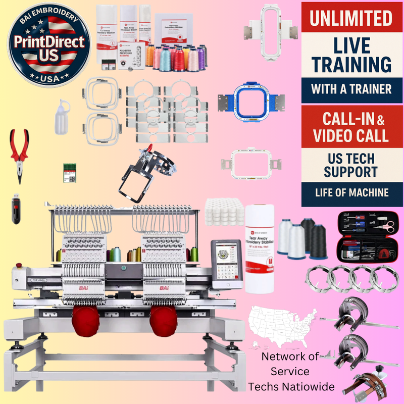 The (New) BAi Vision (2 Head), with Industry Favorite Mighty Hoop Bundle, Pocket Frame,  Enhanced Starter Kit and shipping included or Pick Up!