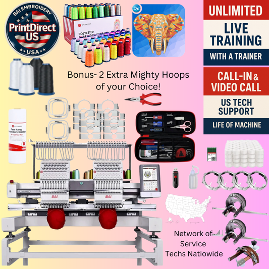 The (New) BAi Vision (2 Head), Wilcom Embroidery Bundle, Wilcom Embroidery Studio Decorating Annual Subscription License 2026, 2x 40 Spool Thread Kit, and shipping included or Pick Up!