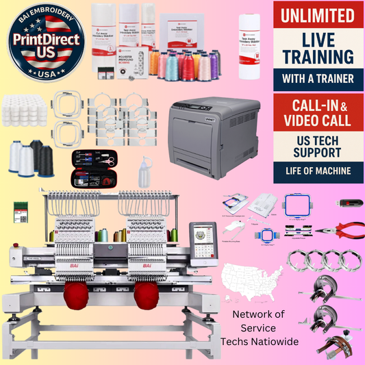 The (New) BAi Vision (2 Head), Stitch & Print Bundle, Enhanced Starter Kit,  Mighty Hoop Starter Kit with 11"x13" & 5.5",  and shipping included or Pick Up!