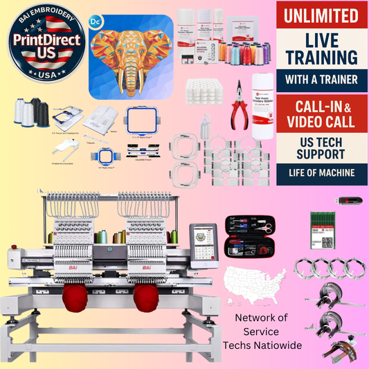 The (New) BAi Vision (2 Head), Wilcom Ultimate Embroidery Bundle, Wilcom Embroidery Studio Decorating Perpetual License 2026, Enhanced Starter Kit,  Mighty Hoop Starter Kit with 11"x13" & 5.5", and shipping included or Pick Up!