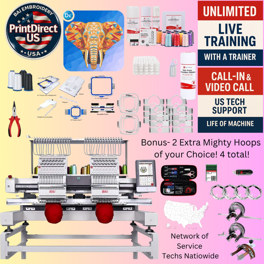 The (New) BAi Vision (2 Head), Wilcom Ultimate Embroidery Bundle, Wilcom Embroidery Studio Decorating Perpetual License 2026, Embroidery Starter Kit,  Mighty Hoop Starter Kit with 11"x13" & 5.5", and shipping included or Pick Up!