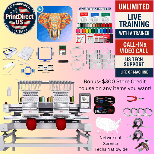 The (New) BAi Vision (2 Head), Wilcom Ultimate Embroidery Bundle, Wilcom Embroidery Studio Decorating Perpetual License 2026, Embroidery Starter Kit,  Mighty Hoop Starter Kit with 11"x13" & 5.5", and shipping included or Pick Up!