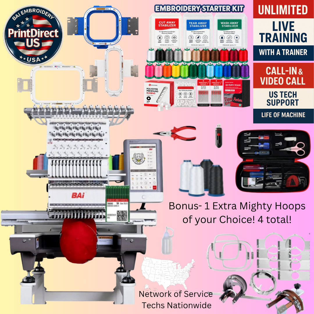 The (New) BAi Mirror, with Industry Favorite Mighty Hoop Bundle (4 Mighty Hoops of your Choice), Embroidery Starter Kit,  and shipping included or Pick Up!