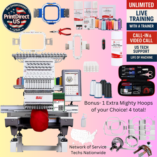 The (New) BAi Mirror, with Industry Favorite Mighty Hoop Bundle (4 Mighty Hoops of your Choice), Embroidery Starter Kit,  and shipping included or Pick Up!