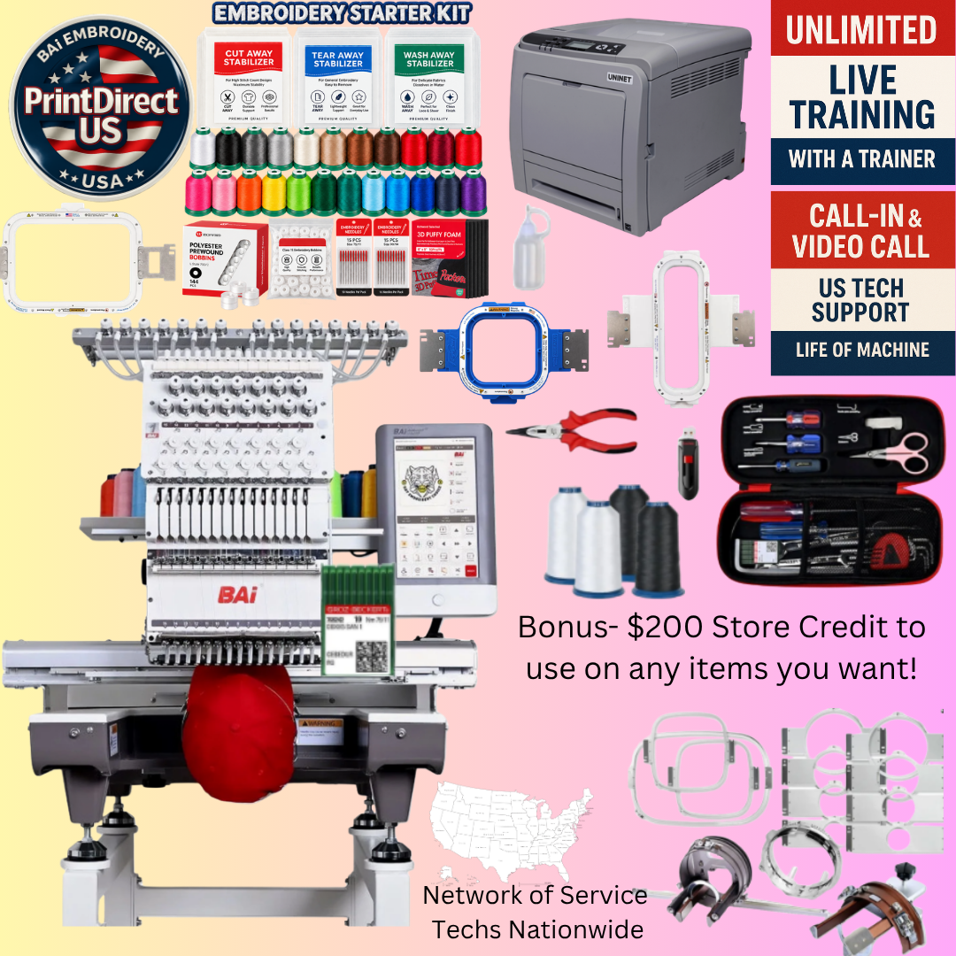The (New) BAi Mirror, Stitch & Print Bundle, Embroidery Starter Kit, Mighty Hoop Starter Kit with 11"x13" & 5.5", and shipping included or pick up!