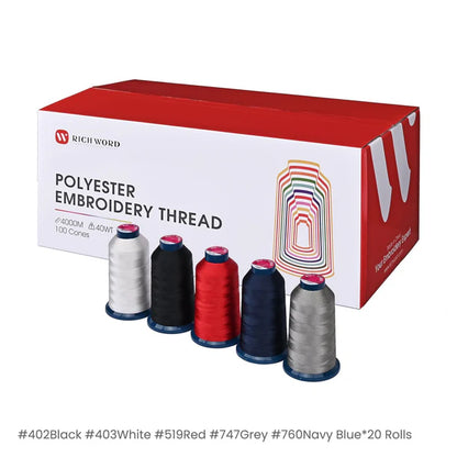 4000m*100rolls*5 colors Black White Red Grey Blue 108D/2 40wt  Polyester Thread