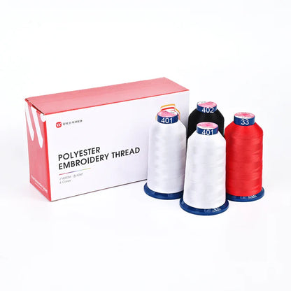 4000m* 4 pack 2 White, Black and Red 108D/2 40wt Richword Polyester Embroidery Thread / Sewing Thread