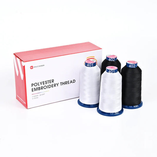 4000m* 4 pack Black and White 108D/2 40wt Richword Polyester Embroidery Thread / Sewing Thread