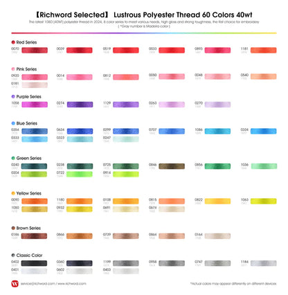 4000m*60colors Richword 108D/2 40wt Polyester Embroidery Thread / Sewing Thread