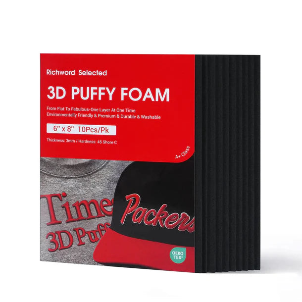 3D Puff 3mm Thick 6x8 Inch Black  (10pcs)