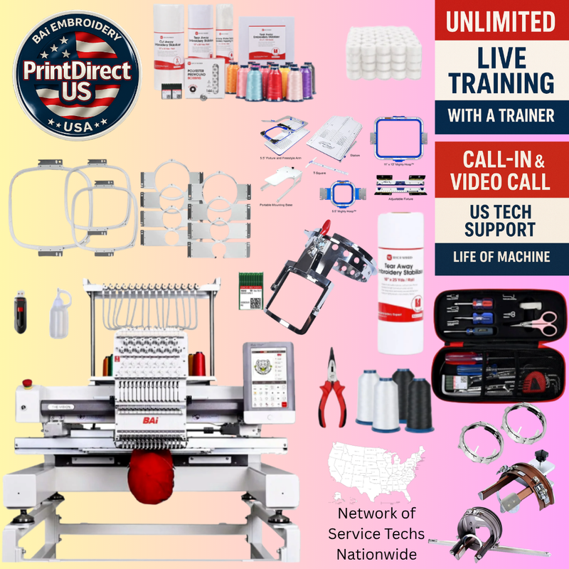 The (New) BAi Vision, with Ultimate Embroidery Bundle, Enhanced Starter Kit,  Mighty Hoop Starter Kit with 11"x13" &5.5", Pocket Frame, and shipping included or Pick Up!