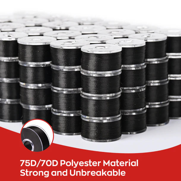 Style A Prewound Plastic Side 75D/2(60WT) Black Embroidery Bobbins(144 Bobbins) for Singer/Brother sewing machine