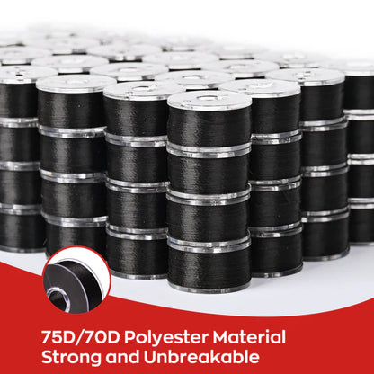 Style A Prewound Plastic Side 75D/2(60WT) Black Embroidery Bobbins(144 Bobbins) for Singer/Brother sewing machine
