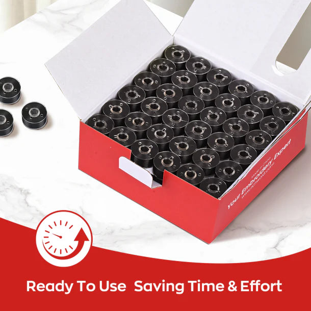 Style L Prewound Plastic Side 75D/2(60WT) Black Embroidery Bobbins(144 Bobbins)