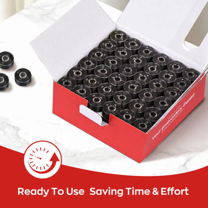 Style L Prewound Plastic Side 75D/2(60WT) Black Embroidery Bobbins(144 Bobbins)