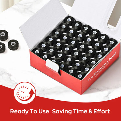 Style L Prewound Sideless 75D/2(60WT) Black Embroidery Bobbins(144 Bobbins)