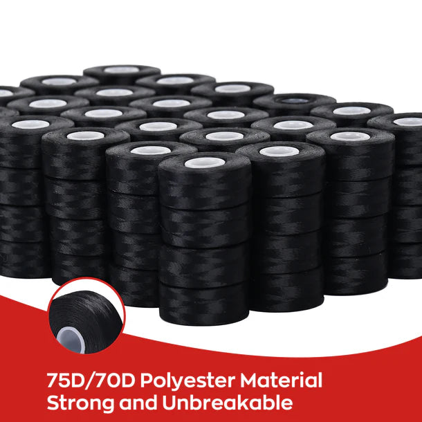 Style L Prewound Sideless 75D/2(60WT) Black Embroidery Bobbins(144 Bobbins)