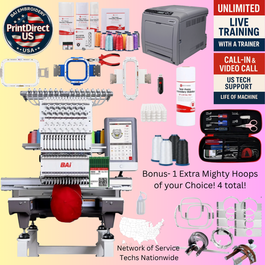 The (New) BAi Mirror, Stitch & Print Bundle, Embroidery Starter Kit, Mighty Hoop Starter Kit with 11"x13" & 5.5", and shipping included or pick up!