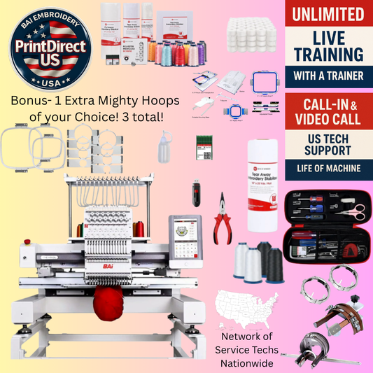 The (New) BAi Vision, with Ultimate Embroidery Bundle, Embroidery Starter Kit,  Mighty Hoop Starter Kit with 11"x13" &5.5", and shipping included or Pick Up!