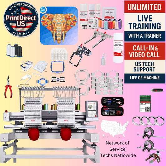 The (New) BAi Vision (2 Head), Wilcom Ultimate Embroidery Bundle, Wilcom Embroidery Studio Decorating Perpetual License 2026, Enhanced Starter Kit,  Mighty Hoop Starter Kit with 11"x13" & 5.5", and shipping included or Pick Up!
