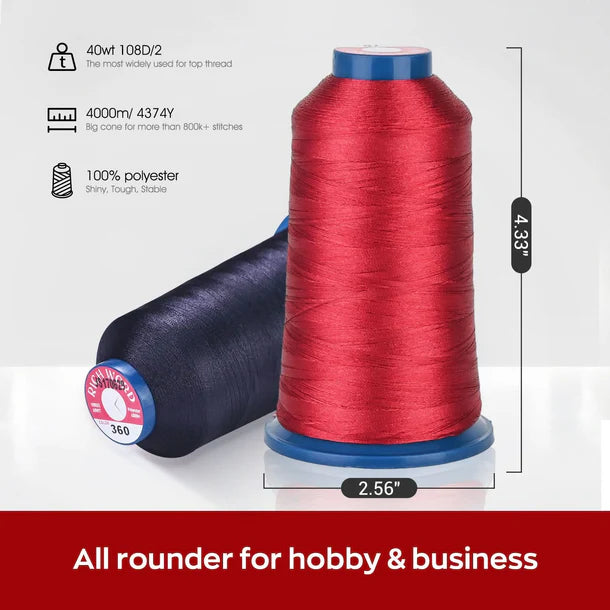 4000m* 4 pack 2 White, Black and Red 108D/2 40wt Richword Polyester Embroidery Thread / Sewing Thread