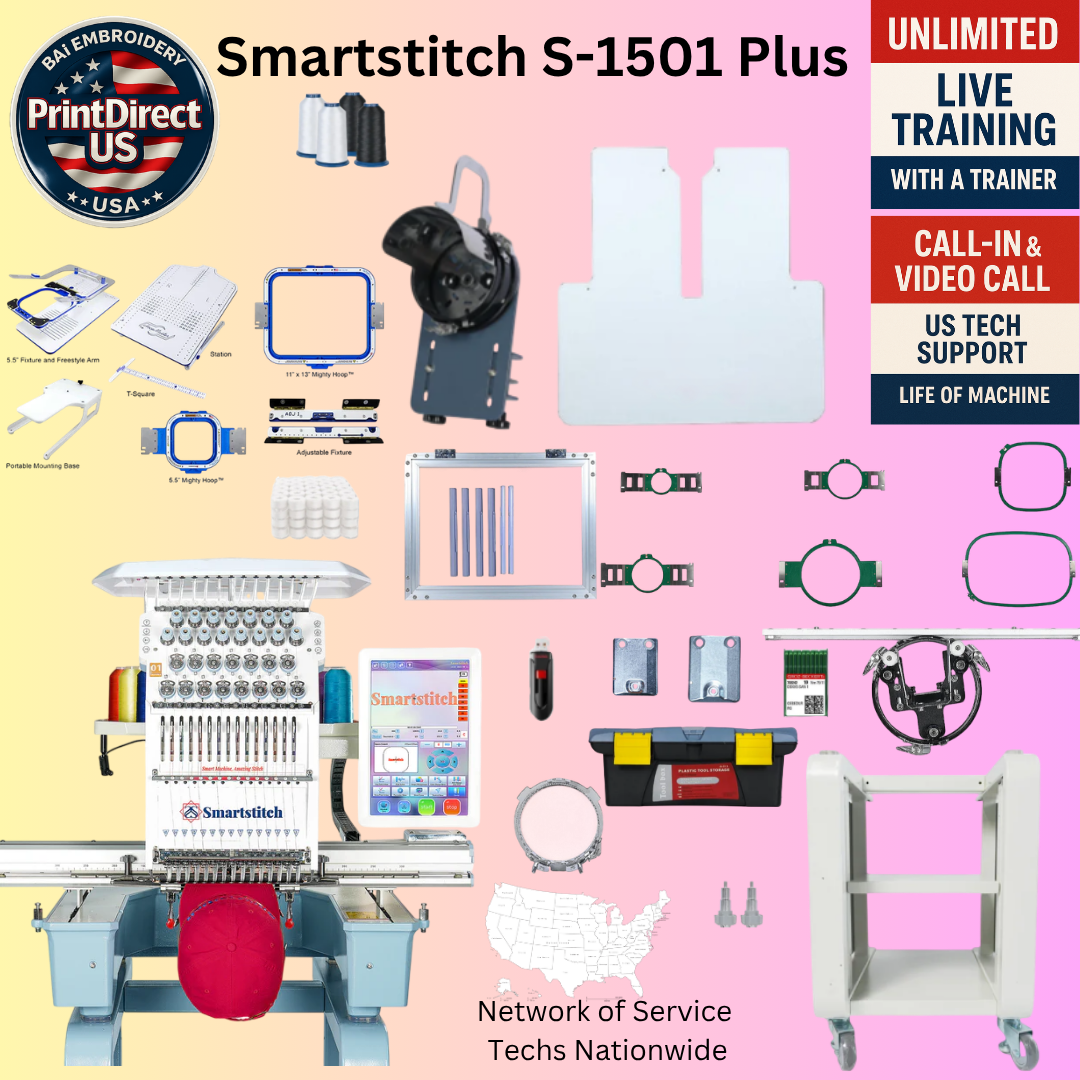 The Smartstitch S-1501 Plus,with Ultimate Embroidery Bundle, Embroidery Starter Kit, Mighty Hoop Starter Kit with 11"x13" & 5.5", Shipping Included or Pick Up Standard Package
