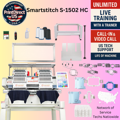 The Smartstitch S-1502 HC,  with Industry Favorite Mighty Hoop Bundle, Embroidery Starter Kit, Shipping Included or Pick Up Standard Package (Copy)