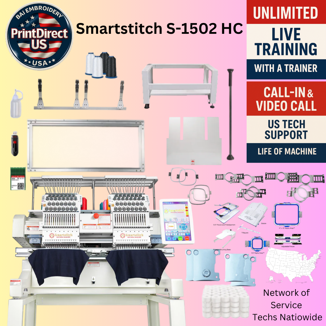 The Smartstitch S-1502 HC, with Ultimate Embroidery Bundle, Embroidery Starter Kit, Mighty Hoop Starter Kit with 11"x13" & 5.5", Shipping Included or Pick Up Standard Package