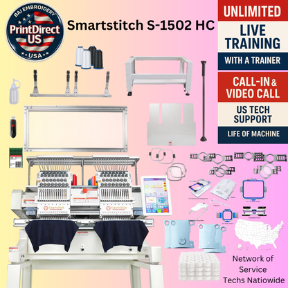 The Smartstitch S-1502 HC, with Ultimate Embroidery Bundle, Embroidery Starter Kit, Mighty Hoop Starter Kit with 11"x13" & 5.5", Shipping Included or Pick Up Standard Package
