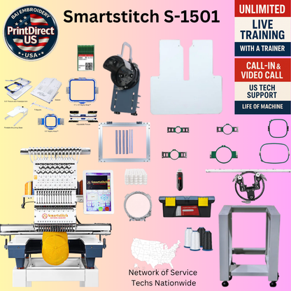 The Smartstitch S-1501, with Ultimate Embroidery Bundle, Embroidery Starter Kit, Mighty Hoop Starter Kit with 11"x13" & 5.5",  Shipping Included or Pick Up Standard Package