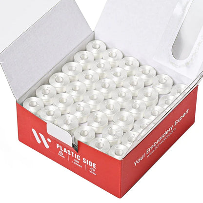 Style A Prewound Plastic Side 75D/2(60WT) White Embroidery Bobbins(144 Bobbins) for Singer/Brother sewing machine