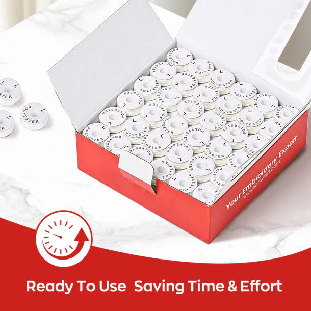 Style L Prewound Paper Side 75D/2(60WT) White Embroidery Bobbins(144 Bobbins)
