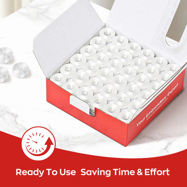 Style L Prewound Plastic Side 75D/2(60WT) White Embroidery Bobbins(144 Bobbins)