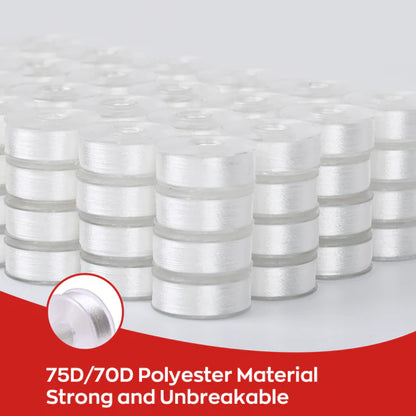 Style L Prewound Plastic Side 75D/2(60WT) White Embroidery Bobbins(144 Bobbins)