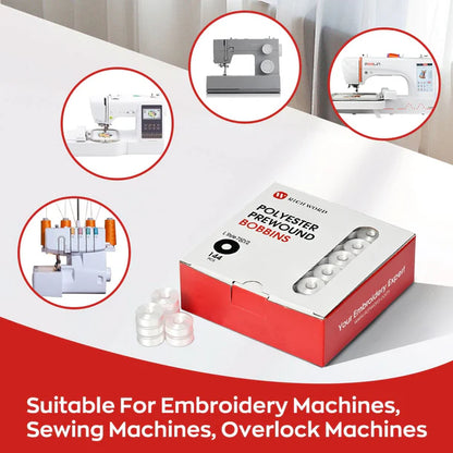 Style A Prewound Plastic Side 75D/2(60WT) White Embroidery Bobbins(144 Bobbins) for Singer/Brother sewing machine